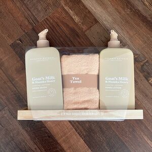 NWT Goat milk and honey hand wash, towel, lotion gift set